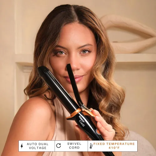 Miniatura 6 de TAIFF Curves - Rizador profesional de titanio negro – Rizador de pelo de alto rendimiento y rizadora para cabello con doble voltaje Temperatura
