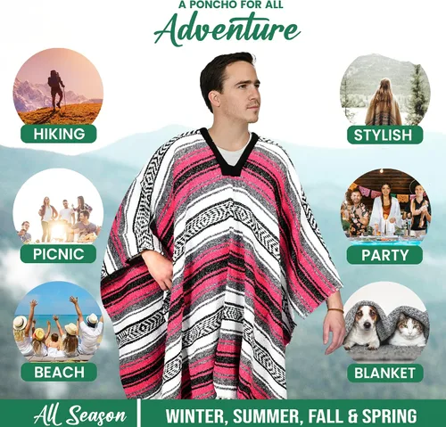 Miniatura 71 de Artisans Bazaar Poncho tradicional mexicano de Baja para hombres y mujeres, auténtico sarape de Gaban, manta de vaquero Pancho Jorongo