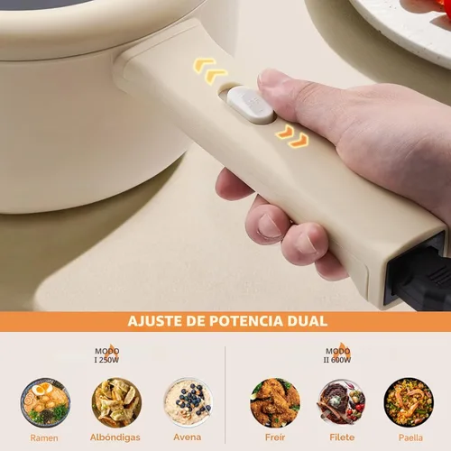 Miniatura 3 de Dezin Cocina Eléctrica, Sartén Antiadherente Sauté de 2L, Cocina de Fideos Rápida, Mini Olla para Bistec, Huevo, Arroz Frito, Ramen, Avena, Sopa