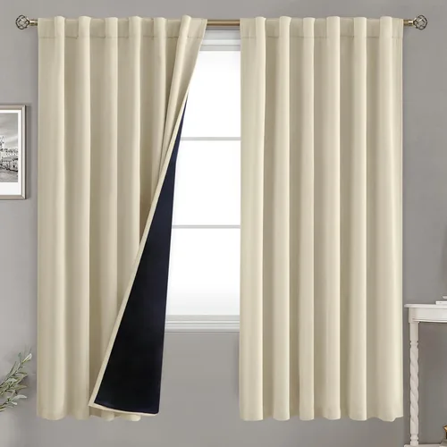 Miniatura 54 de BGment Cortinas 100% opacas beige de 63 pulgadas de largo con forro aislante térmico, bolsillo para varilla y lengüeta trasera de doble capa