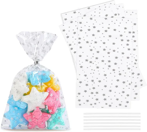 Miniatura 24 de 100 bolsas de celofán, bolsas de celofán transparente de 4 x 6 pulgadas, 100 lazos dorados, para galletas, chocolate, panadería, recuerdos