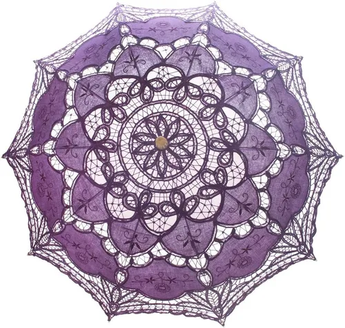 TOPTIE Sombrilla de encaje vintage, sombrilla de novia de boda, sombrilla de fotografía, decoración de fiesta de Halloween, color morado