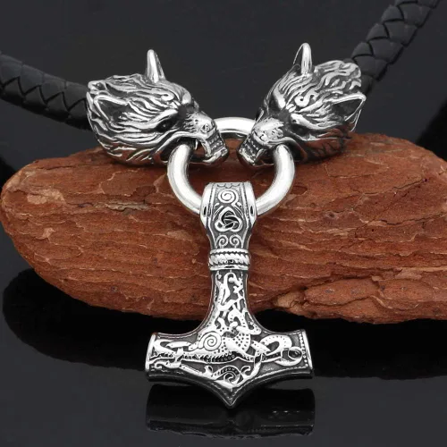 Miniatura 2 de GuoShuang MJOLNIR - Collar con colgante de amuleto de acero inoxidable con martillo de Thor