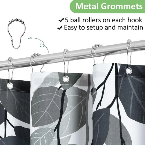 Miniatura 2 de BOODII Cortina de Ducha Floral Gris para Baño Eucalipto Gris Tenue Juego de Cortinas de Ducha Gris y Blanco Moderno Planta Botánica Acuarela Hoja