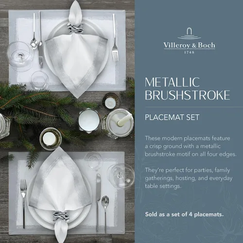 Miniatura 3 de Elrene Home Fashions Villeroy & Boch - Juego de 4 manteles individuales de mezcla de lino, 14 x 20 pulgadas, color blanco y plateado