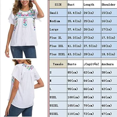 Miniatura 7 de YZXDORWJ - Blusa mexicana bordada para mujer - Camisa de verano manga corta