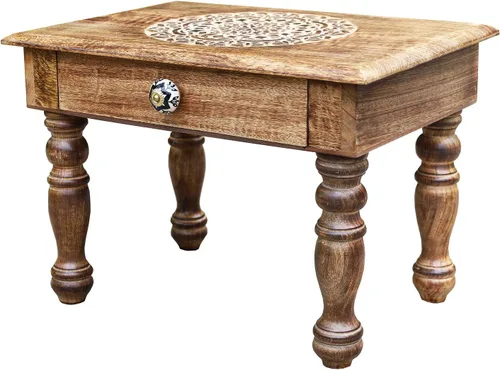 Miniatura 9 de DharmaObjects Mesa de meditación de altar de altar de oración tallada a mano de madera maciza de mango (OM)