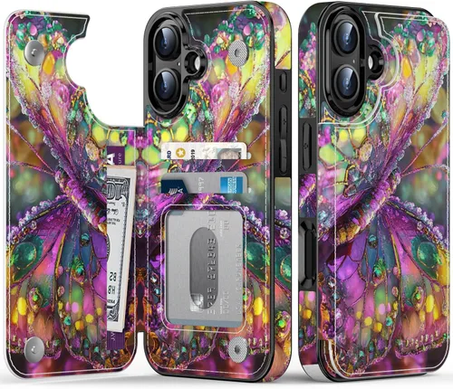 Miniatura 147 de FUNMIKO Funda tipo cartera para iPhone 13 con tarjetero, bloqueo RFID, protección de grado militar y obras de arte impresas con rayos UV, cierre