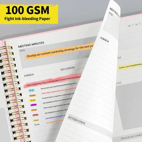 Miniatura 6 de SUNEE Cuaderno de reuniones para el trabajo con pestañas adhesivas, 160 páginas, planificador de proyectos de tamaño A4, agenda de reuniones