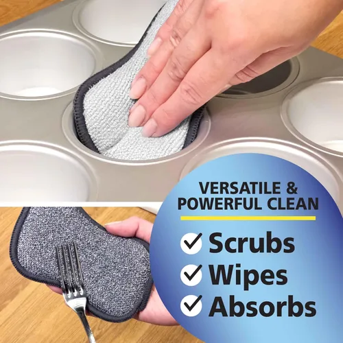 Miniatura 6 de Fresh Scrub-N-Wipe Pad de Tuff-Scrub, paquete de 6, espuma antimicrobiana y de carbón para control de olores, microfibra, multisuperficie