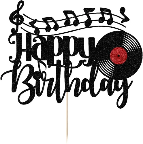 Miniatura 3 de Disco de vinilo con purpurina negra para decoración de pastel de cumpleaños, disco de vinilo retro rock and roll, decoración de pastel de música CD 3