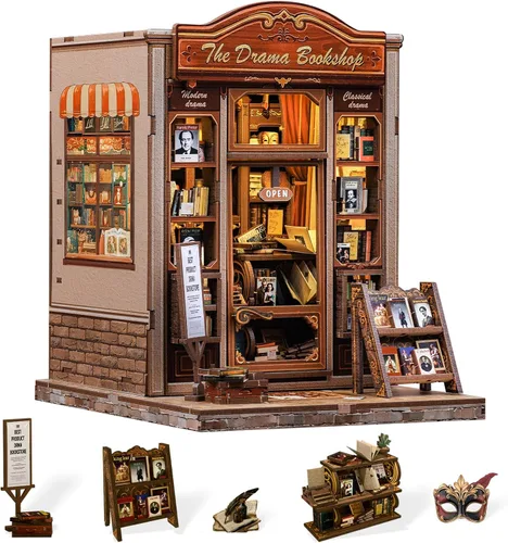 Miniatura 21 de Cutefun - Kit de rincón de libros - Kit de casa en miniatura DIY para adultos y adolescentes, kit de rompecabezas de madera 3D en miniatura con LED