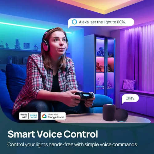 Miniatura 6 de Linkind - Tira de luces LED RGB de 10 pies, tira de luz inteligente que funciona con Alexa y Google Home, luces LED de cambio de color segmentadas