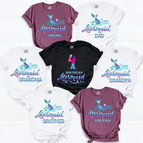 Miniatura 3 de Family Mermaid Birthday Theme T-shirt, Custom Matching Any Age B-day Party Outfits, Gift For Birthday Girl, Funny Birthday Girl Shirt, Sister