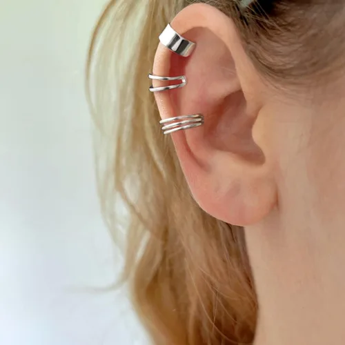 Miniatura 2 de CHIC & ARTSY - Aretes de plata de ley 925 sin perforación, aretes de cartílago o hélix falso, varios estilos, aretes de oreja de caracola, joyería