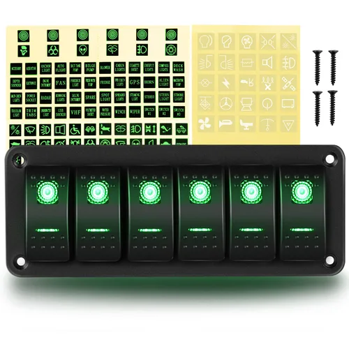 Miniatura 15 de GOOACC Panel de interruptores basculantes de 2 cuadras, 12 V, 24 V CC, color azul, panel de aluminio de 5 pines, encendido y apagado, panel