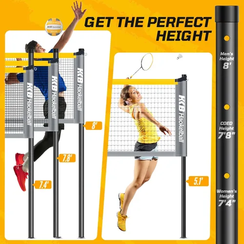 Miniatura 3 de Haokelball Combo de red de voleibol de bádminton – Ancho ajustable de 20 a 32 pies y altura, con 4 raquetas, volantes, voleibol, línea límite, bolsa