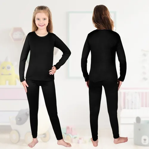 Miniatura 2 de Conjunto de 3 ropa interior térmica para niñas, suave, largo, para invierno, parte superior e inferior con forro polar y capa base para niñas