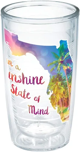 Miniatura 16 de Tervis Florida Sunshine - Vaso de plástico aislado de doble pared hecho en Estados Unidos mantiene las bebidas frías y calientes, 16 onzas, tapa azul