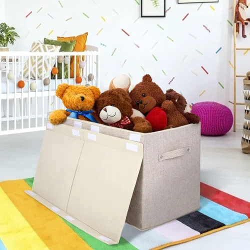 Miniatura 2 de popoly Cofre grande de juguetes con tapa, organizador plegable de almacenamiento de juguetes con divisor extraíble, 25 x 13 x 16 pulgadas