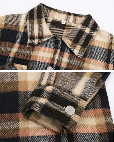Miniatura 5 de Beaully - Chamarras casuales a cuadros para mujer, de franela cepillada, con botones, camisa con bolsillos