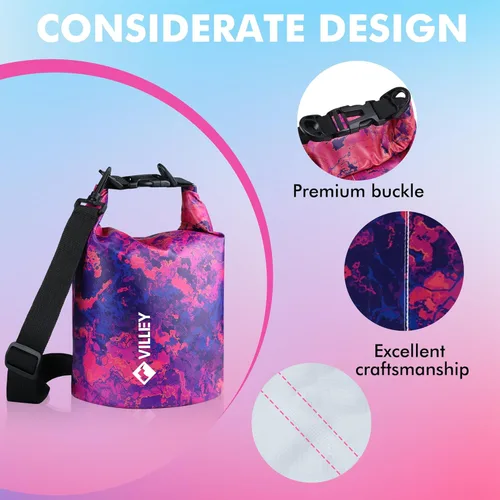 Miniatura 4 de Bolsa seca impermeable VILLEY de 5L con tapa enrollable, mantiene el equipo seco, saco ligero para kayak, navegación, camping, natación y aventuras