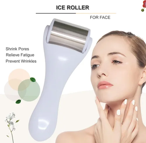 Miniatura 2 de Rodillo de hielo y masajeador para cara y ojos, acero inoxidable, 2 piezas, alivio del dolor, ojeras, migraña (blanco)