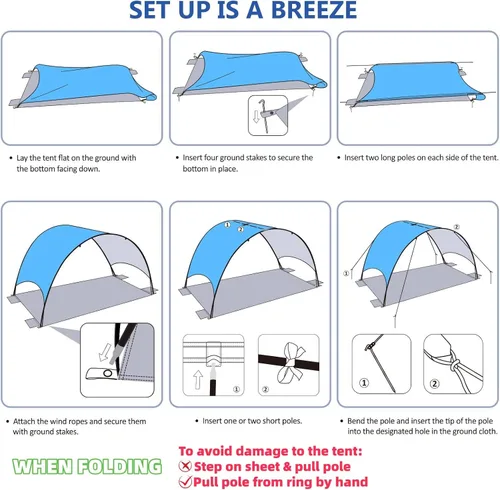 Miniatura 5 de Toldo para sombrilla de playa mejorado 2026 con protección UV UPF 50+, tienda de playa portátil para sol, ventilación de 360°, 4 bolsas de arena