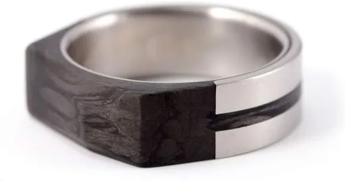 Miniatura 3 de Men's titanium and carbon fiber ring. Faceted design black wedding band. Water resistant, very durable and hypoallergenic.(00329_7N)
