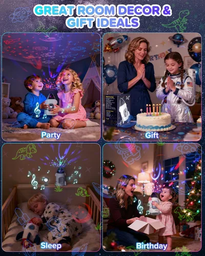 Miniatura 4 de Proyector de luz nocturna de cohete para niños y niños pequeños, juguetes sensoriales con música y películas, lámpara de luz nocturna de astronauta