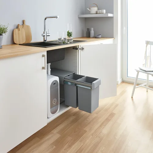 Miniatura 5 de GROHE Sistema de residuos de cocina – 2 contenedores (15L cada uno), acción telescópica, montado en el suelo para armarios de 11.8 in o más, se