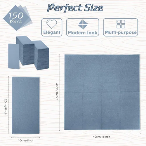 Miniatura 2 de Jeyiour 150 servilletas de cena de color azul polvoriento, toallas desechables de estilo bohemio de 16 x 16 pulgadas, toallas de mano de papel