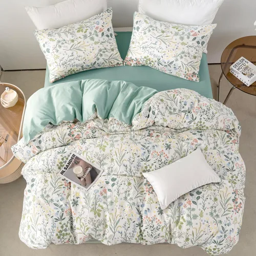 Miniatura 6 de Juego de ropa de cama individual 100% microfibra cepillada chic con flores, 3 piezas - Funda de edredón y 2 fundas de almohada con cierre
