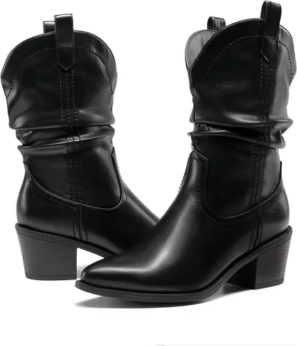 Miniatura 4 de DREAM PAIRS Botas vaqueras occidentales para mujer, botas vaqueras de media pantorrilla sin cierre