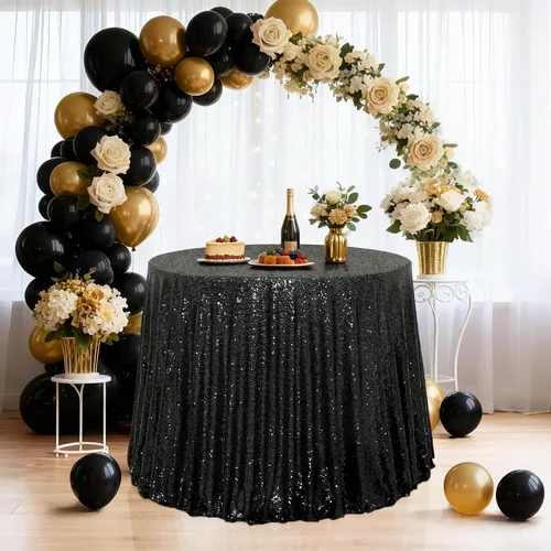 Miniatura 10 de Eternal Beauty Mantel de lentejuelas doradas de 120 pulgadas, mantel redondo brillante con purpurina para decoración de bodas, fiestas de cumpleaños