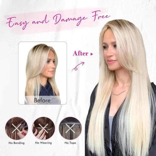 Miniatura 4 de REECHO - Extensiones de cabello con alambre transparente invisible, tamaño ajustable, broches de seguridad extraíbles en la extensión secreta recta