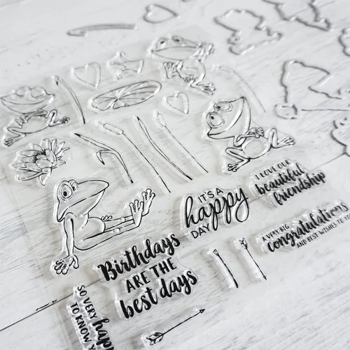 Miniatura 3 de Sellos para manualidades, juego de sellos y troqueles de corte transparentes de rana de dibujos animados para hacer tarjetas, troqueles de silicona