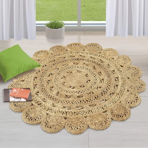 GRUHUM Alfombra de yute tejida a mano de 4' - Fibra natural, redonda, hecha a mano, estilo bohemio, rústica, vintage, suave, trenzada, reversible y