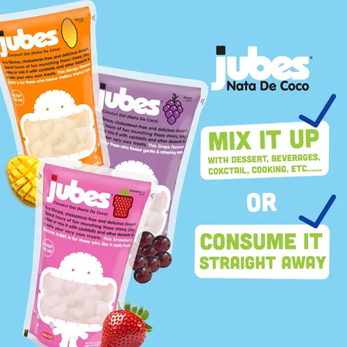 Miniatura 9 de Jubes Strawberry Nata De Coco Jelly Cubes (12.7 onzas, paquete de 3) – Cubos de gelatina de coco y fresa para sagú – Gel de coco en ingredientes