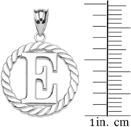 Miniatura 2 de Alta Polaco 925plata esterlina Roped Círculo E inicial encanto colgante