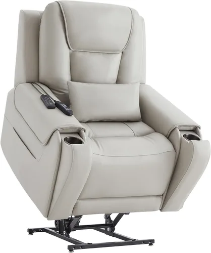 Miniatura 15 de CHITA Silla reclinable eléctrica para personas mayores con masaje y calor, silla reclinable grande de piel auténtica con soportes para tazas