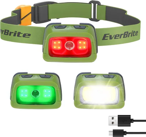EverBrite Linterna frontal recargable, Linterna frontal de 350 lúmenes con luz roja y función de memoria, Linterna frontal para correr de 7 modos,