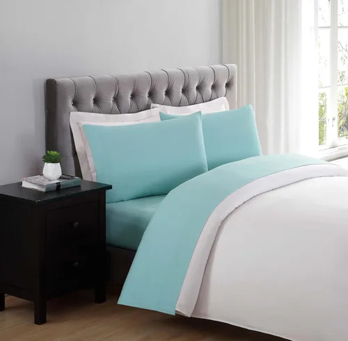 Miniatura 5 de TRULY SOFT Everyday - Juego de sábanas de poliéster turquesa de 4 piezas, tamaño matrimonial, color sólido, ropa de cama para adultos, certificado