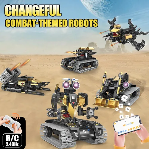Miniatura 4 de Kit de construcción de robot RC 5 en 1 para niños, aplicación y control remoto STEM Robótica Técnica Codificación Robótica, Juego de erector con 323