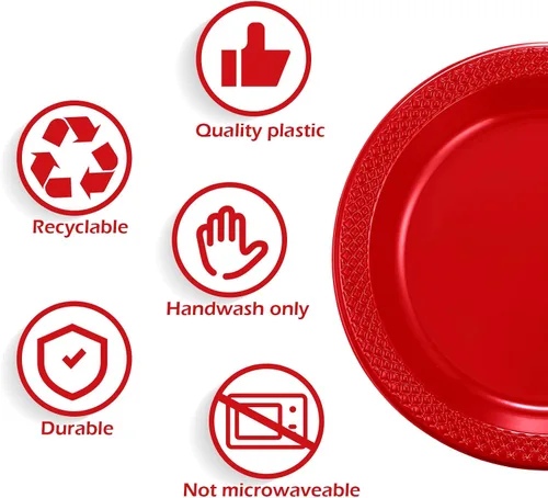 Miniatura 3 de Mimorou 200 platos de plástico rojo pequeños desechables a granel de 6 pulgadas para todas las ocasiones, eventos especiales, bodas, cumpleaños