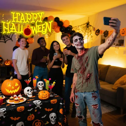 Miniatura 4 de Letrero de neón de feliz Halloween, letrero de bienvenida de LED para puerta delantera/recámara/hogar/patio, alimentado por USB, 16.5×8.6 pulgadas