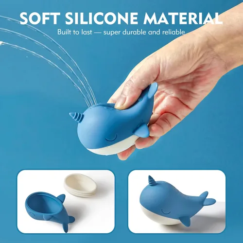 Miniatura 5 de MarcZero Juguetes de baño de silicona oceánica, 8 piezas para niños pequeños, juguetes de agua para la bañera, juguetes de piscina suaves