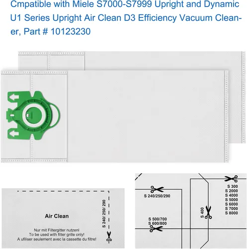 Miniatura 3 de Paquete de 12 bolsas de vacío tipo U compatibles con Miele S7000-S7999 vertical y dinámico Serie U1 AirClean 3D Aspiradora de eficiencia 3D, incluye