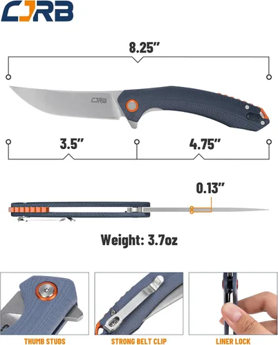 Miniatura 2 de CJRB - Cuchillo plegable Gobi (J1906), con hoja de acero en polvo AR-RPM9, mango G10, de bolsillo, para uso diario, azul Hoja AR-RPM9
