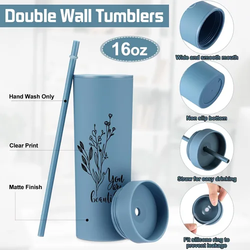 Miniatura 3 de Tioncy 10 vasos de agradecimiento a los empleados de 16 onzas con tapa y popote inspirador mate para agua con popote para enfermera